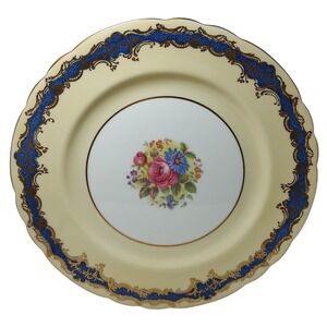 Vintage Aynsley Dinner Plate Pink Rose Cobalt Blue Gold Gilt Mid Century Modern‎